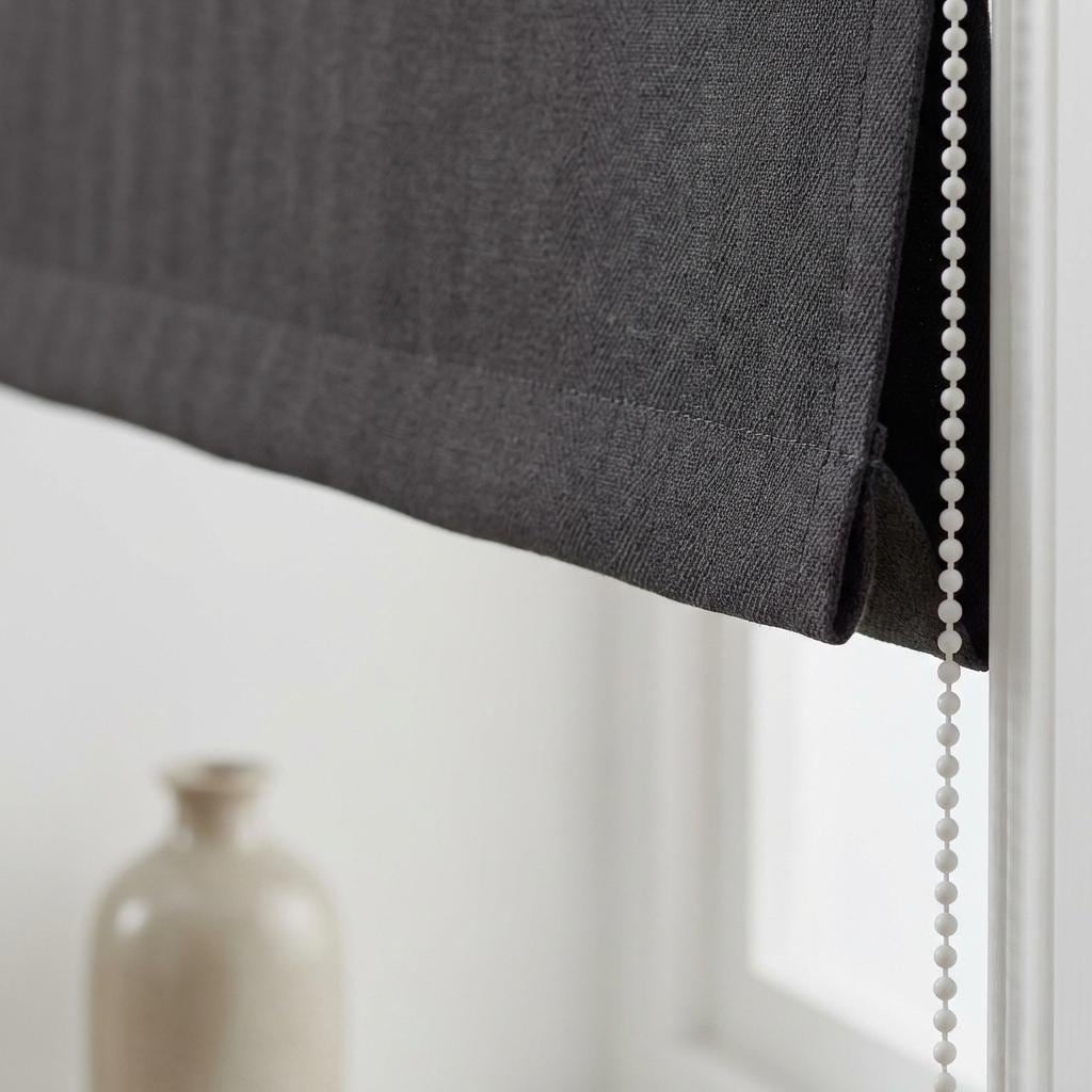 Charcoal Gray Linen Herringbone Roman Shade, Custom Corded Blind, OEKO-TEX — image 4