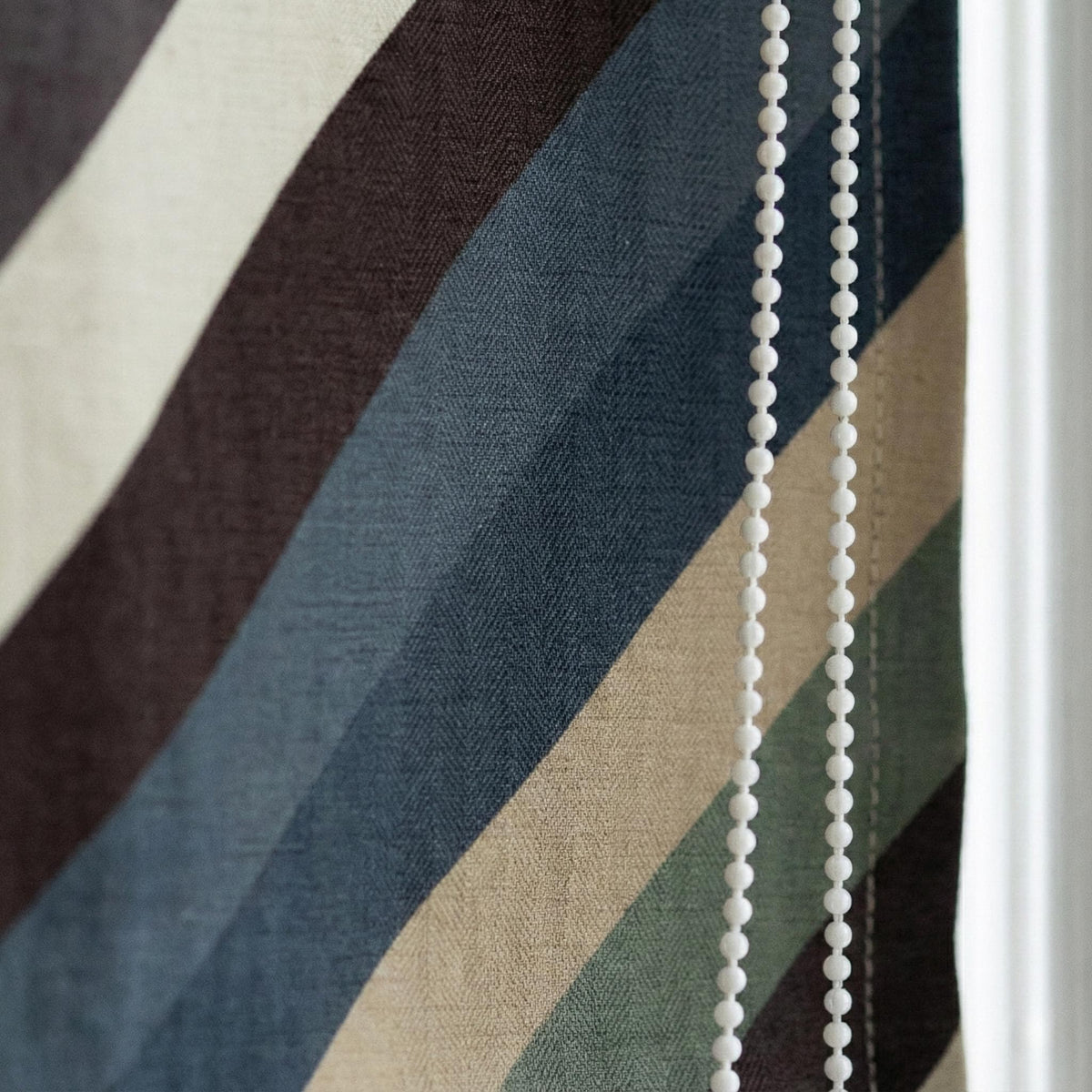 Diagonal Stripe Linen Roman Shade, Custom Corded Blind, Inside/Outside Mount — image 5