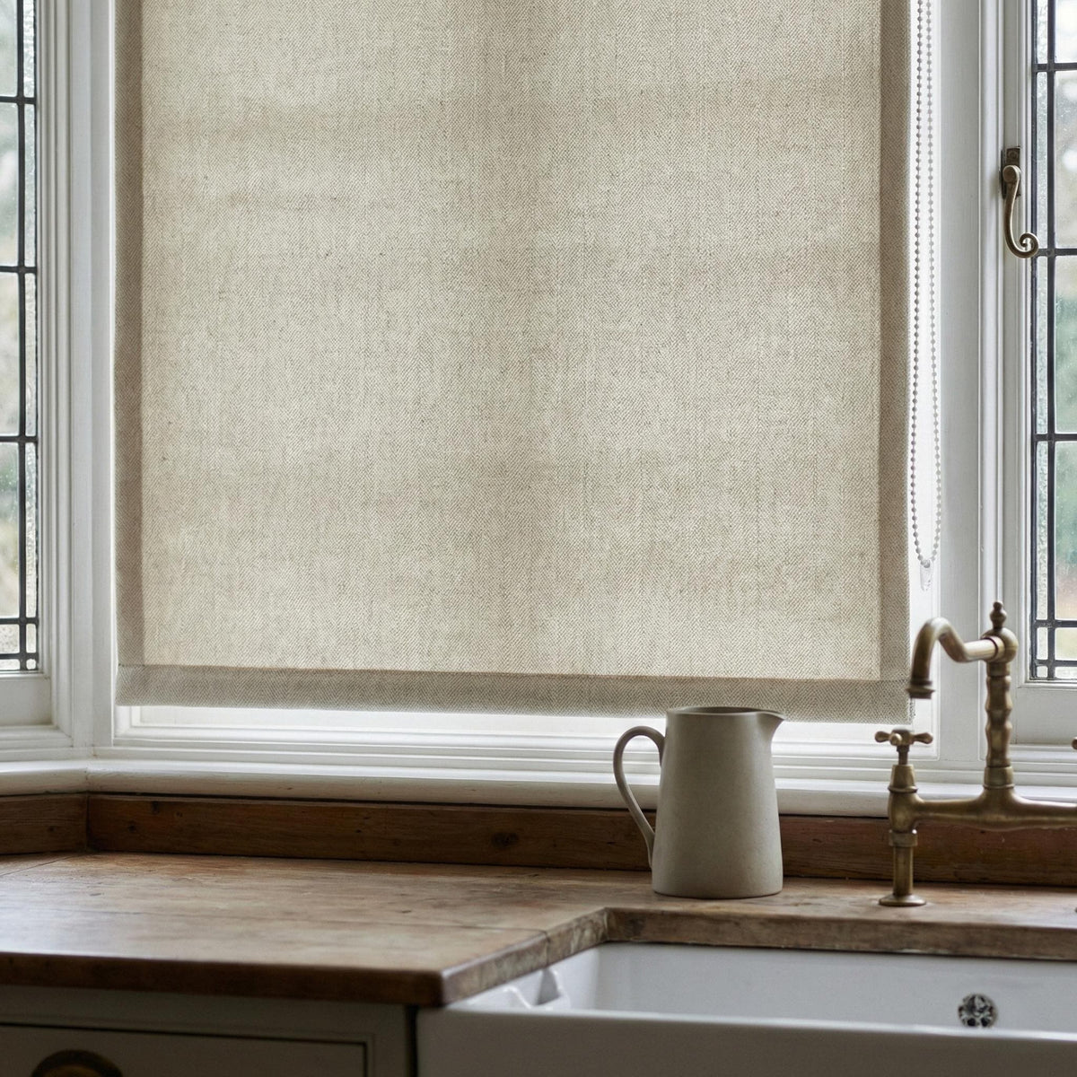 Ivory Herringbone Linen Roman Shade, Oeko-Tex Custom Blind, Light Filter/Blackout — image 5