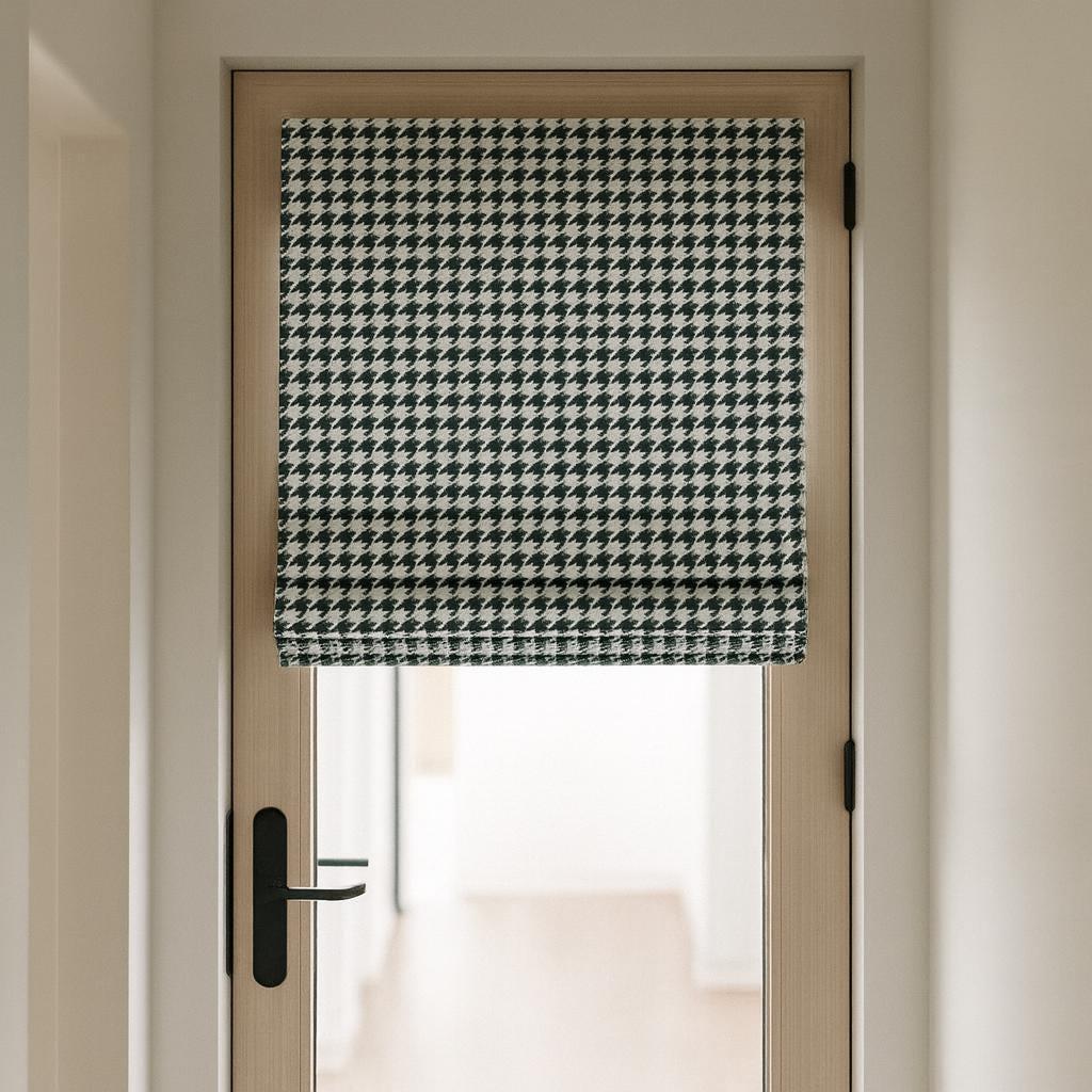 Houndstooth Roman Shade: Forest Green Organic Cotton, Blackout Liner — image 6