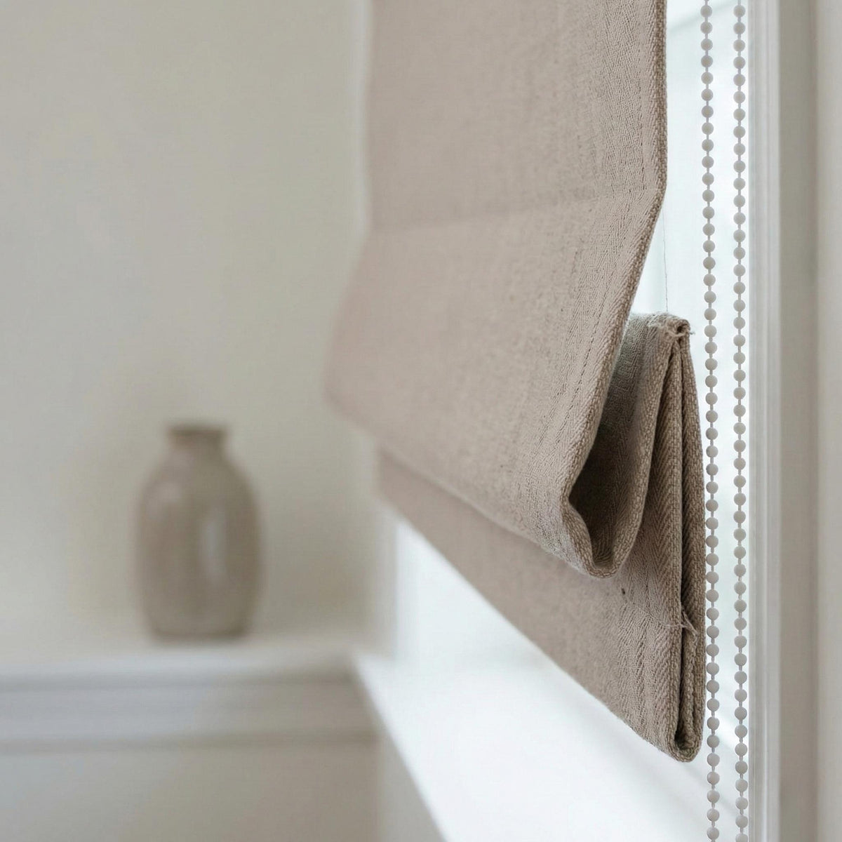 Custom Oatmeal Linen Roman Shade, Herringbone Corded Blind, OEKO-TEX — image 4