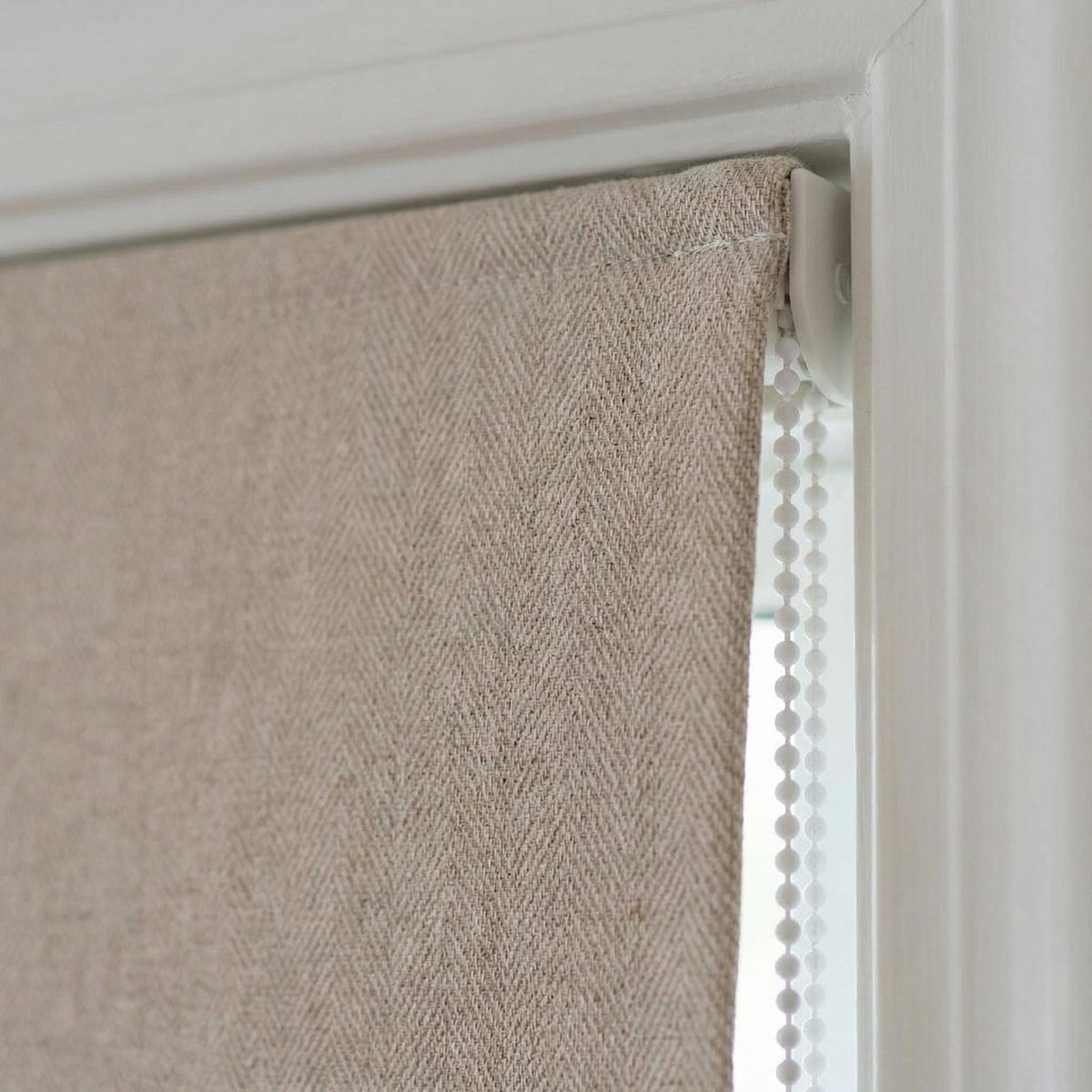Custom Oatmeal Linen Roman Shade, Herringbone Corded Blind, OEKO-TEX — image 6