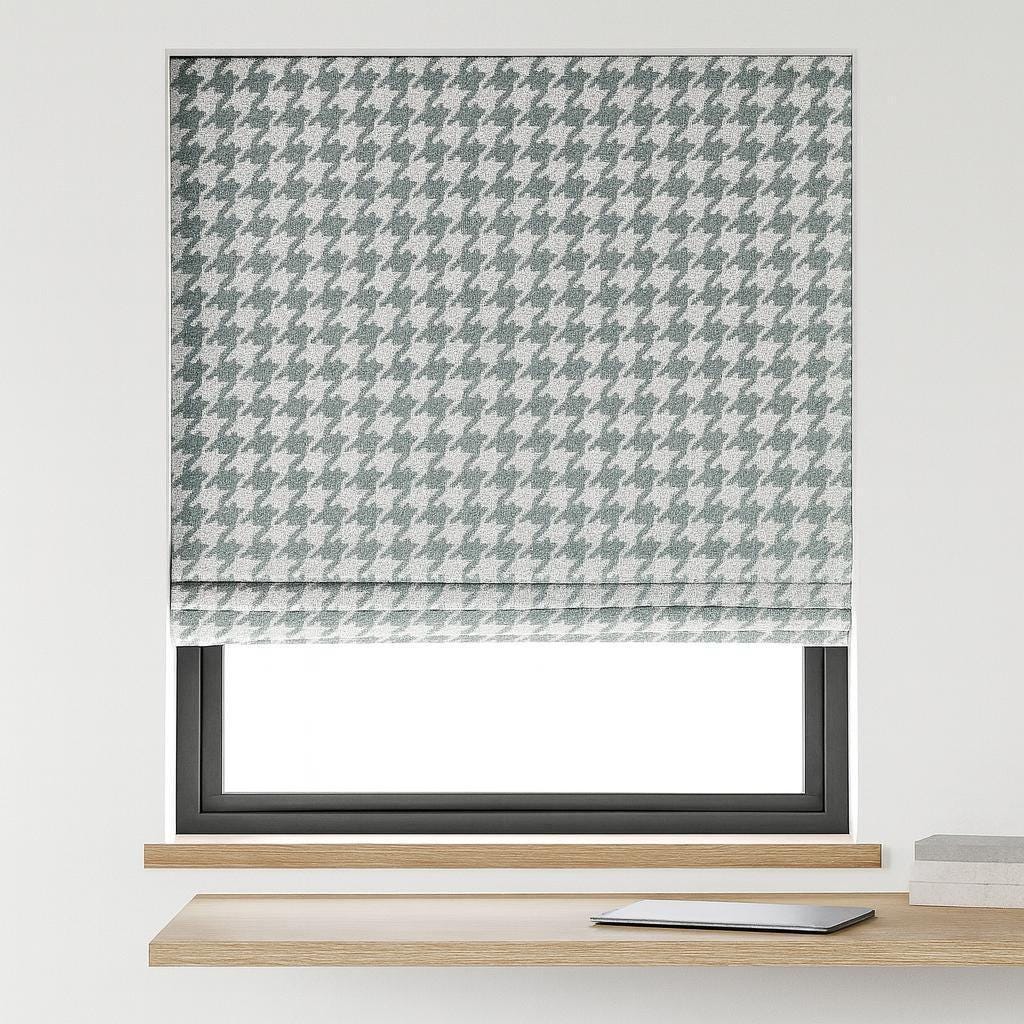 Houndstooth Roman Shade: Organic Cotton, Custom Corded Blind — image 1