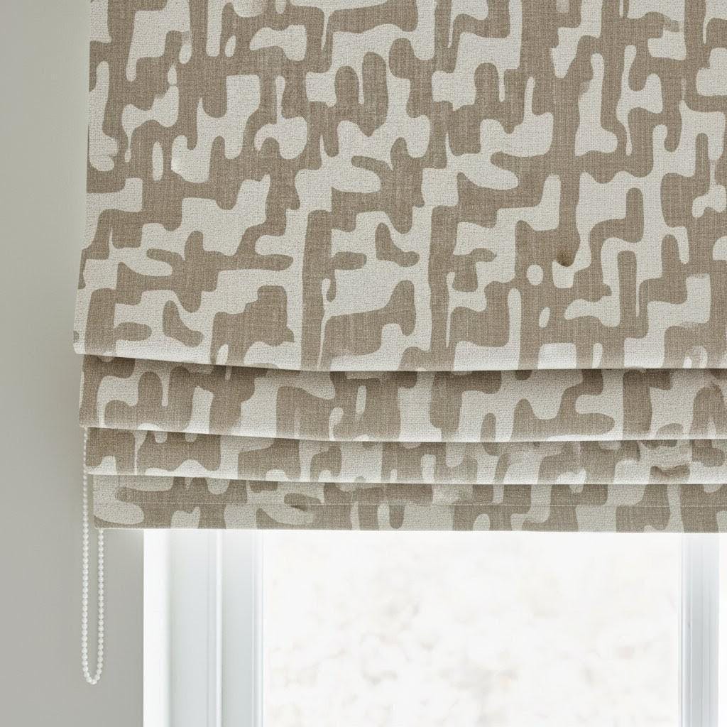 Custom Taupe Linen Roman Shade - Corded, Light-Filtering or Blackout — image 1