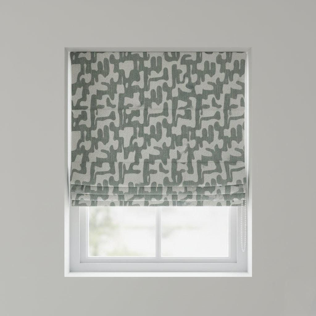Roman Shade: Sage Green Abstract Linen - Custom Size, Corded Blind — image 1