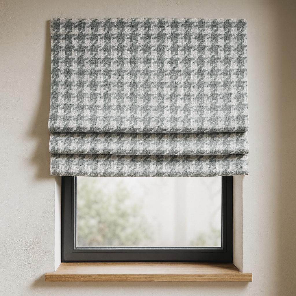 Houndstooth Roman Shade: Organic Cotton, Custom Corded Blind — image 2