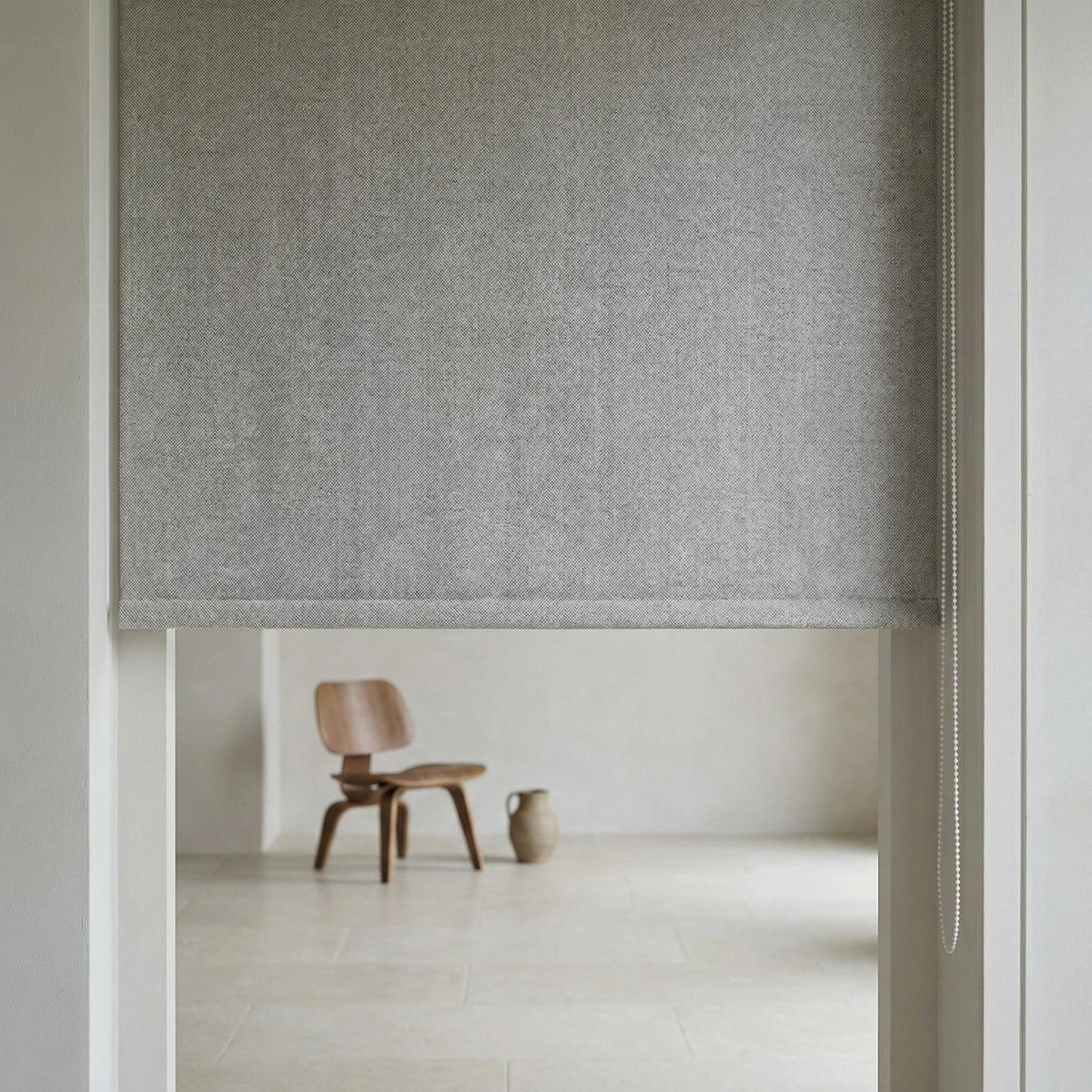 Custom Light Gray Linen Herringbone Roman Shade, OEKO-TEX Liner — image 3