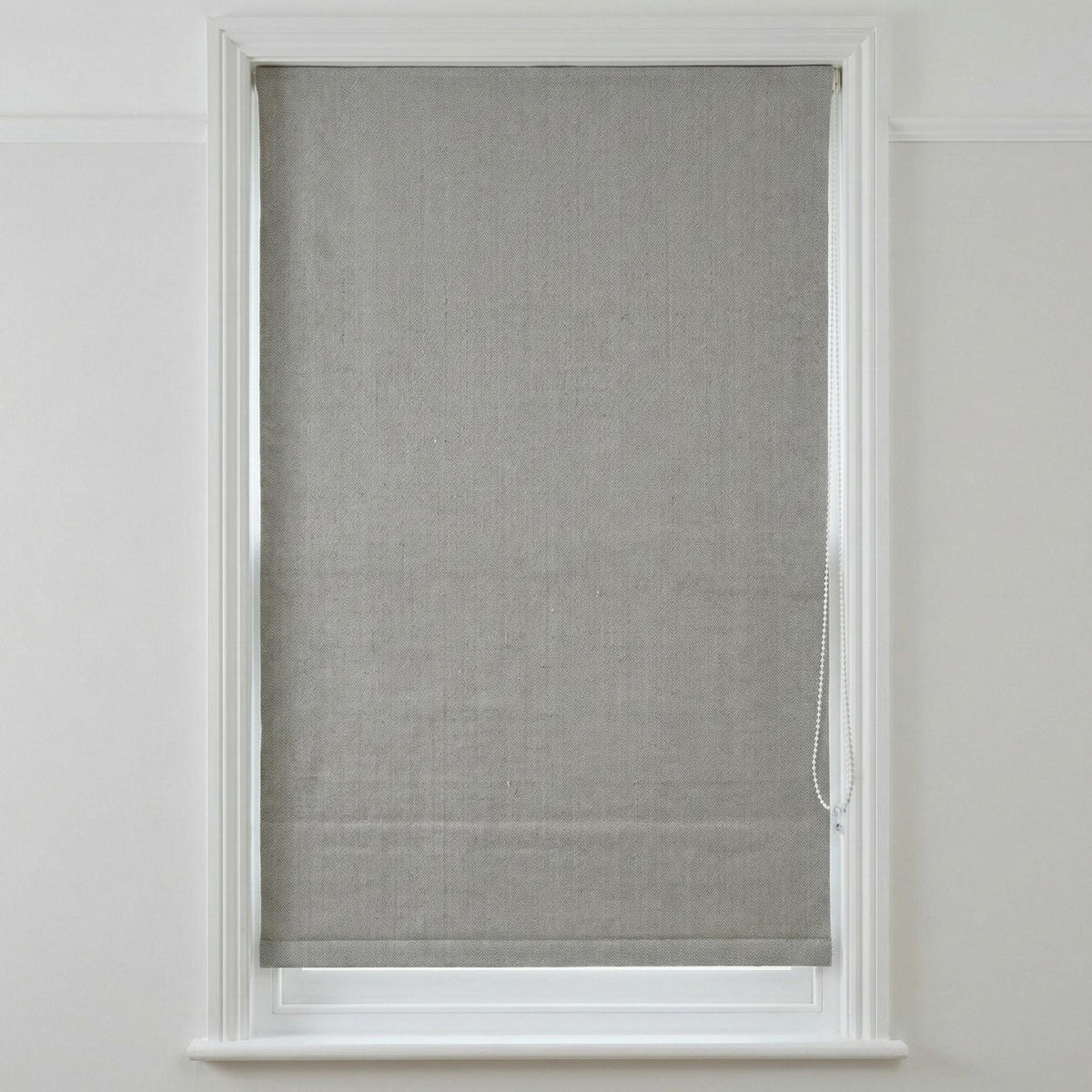 Custom Light Gray Linen Herringbone Roman Shade, OEKO-TEX Liner — image 6
