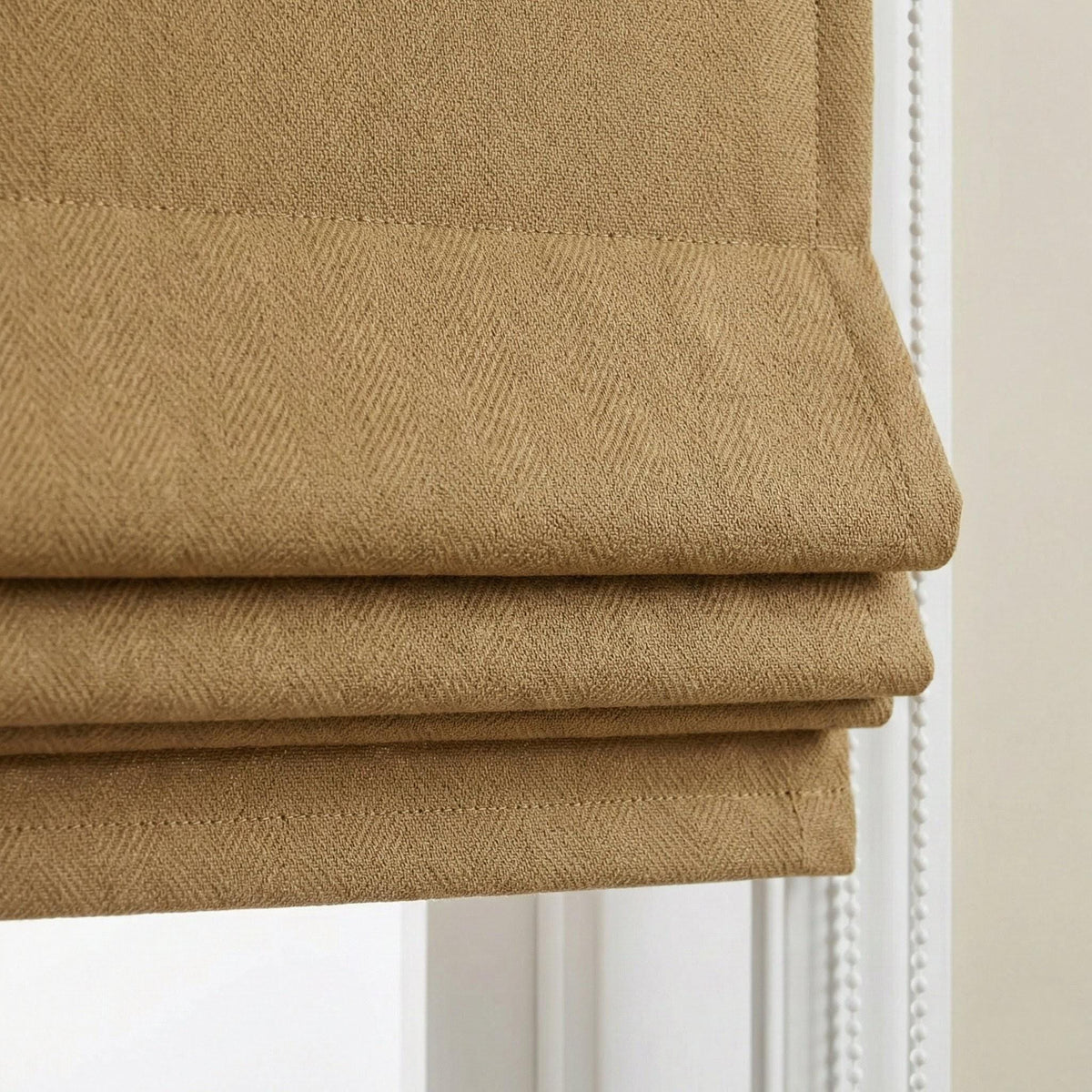 Custom Camel Tan Linen Herringbone Roman Shade, OEKO-TEX Liner — image 2