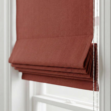 Custom Terracotta Linen Roman Shade, Herringbone Weave, Blackout Option — image 1