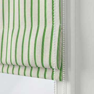 Green Stripe Linen Roman Shade, Custom Corded Blind, OEKO-TEX — image 1