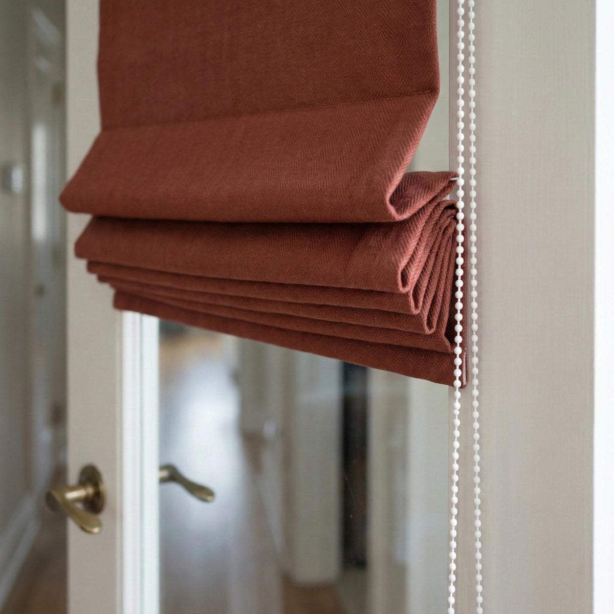 Custom Terracotta Linen Roman Shade, Herringbone Weave, Blackout Option — image 2