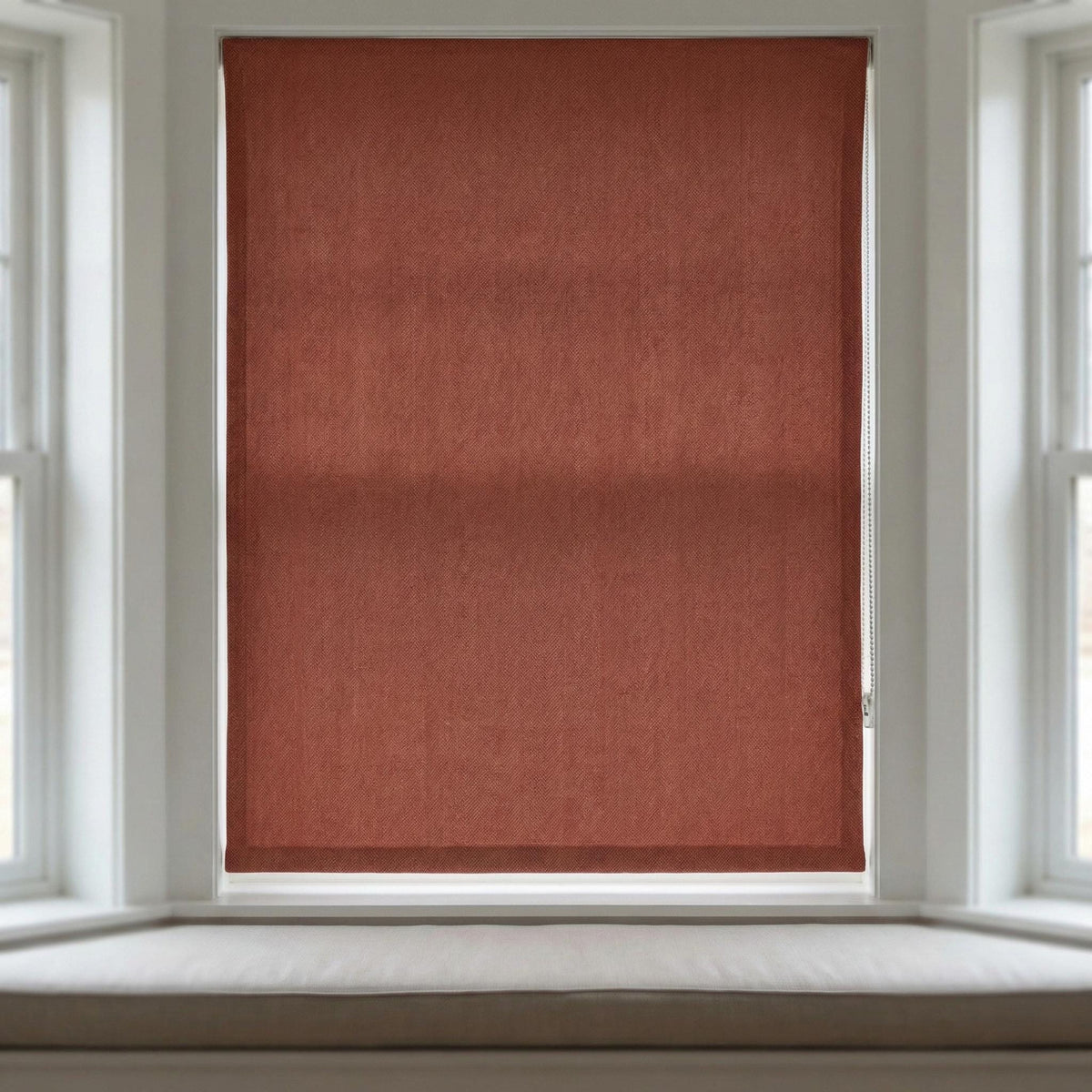 Custom Terracotta Linen Roman Shade, Herringbone Weave, Blackout Option — image 8