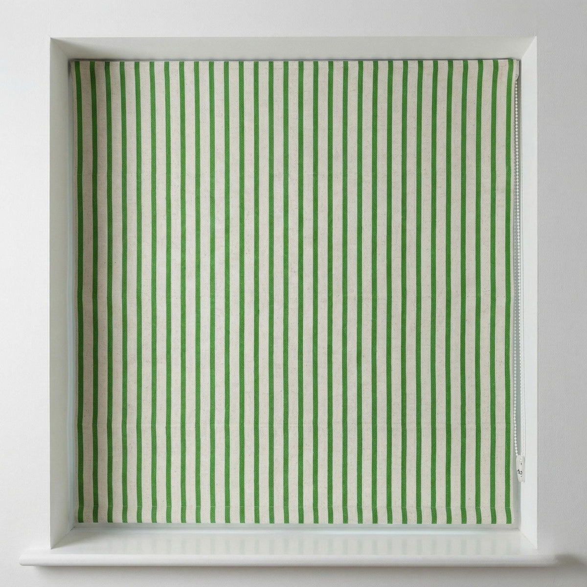 Green Stripe Linen Roman Shade, Custom Corded Blind, OEKO-TEX — image 10