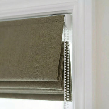 Custom Sage Olive Linen Roman Shade, Herringbone Corded Blind, OEKO-TEX — image 1