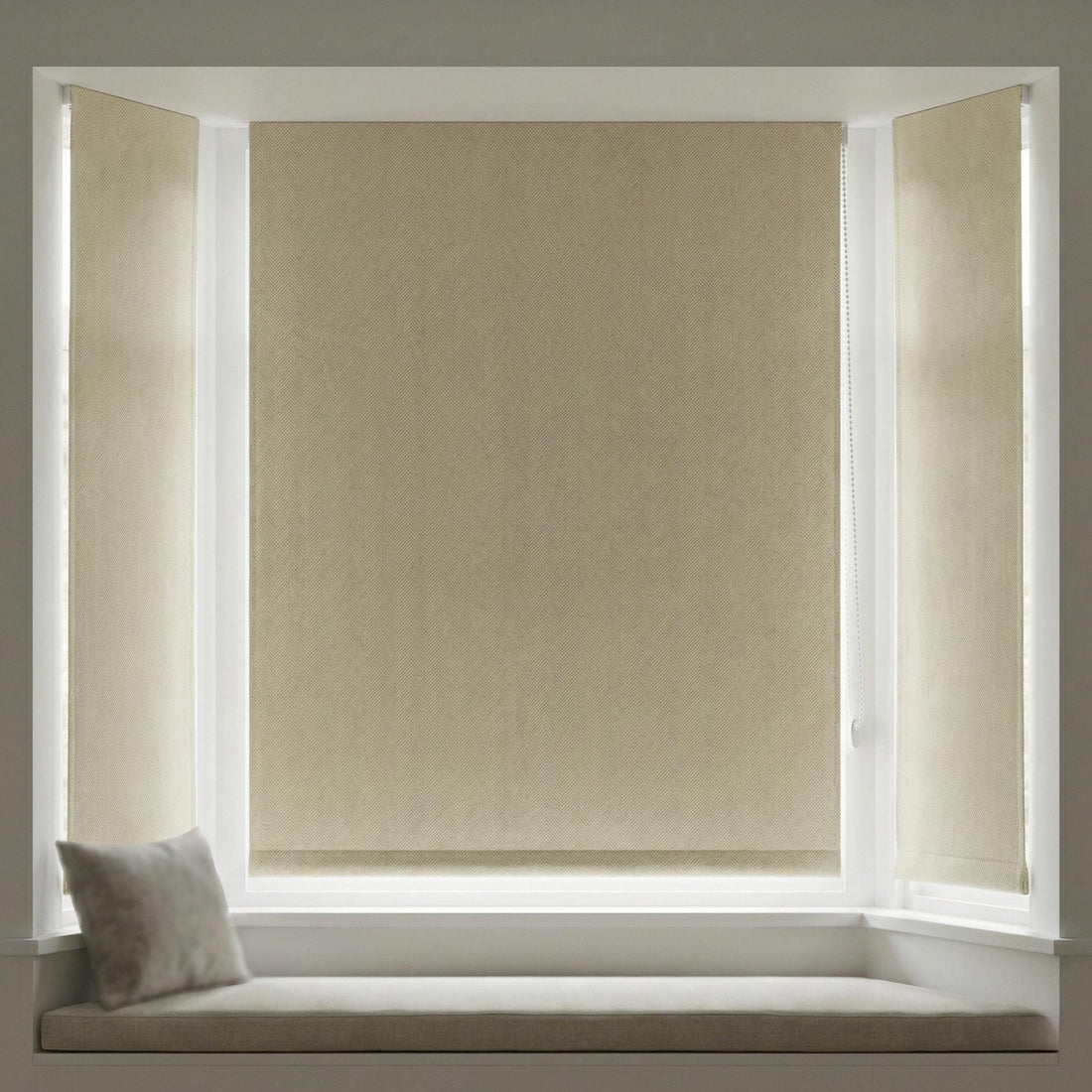 Custom Linen Herringbone Roman Shade, Beige Window Blind, Oeko-Tex Certified — image 1