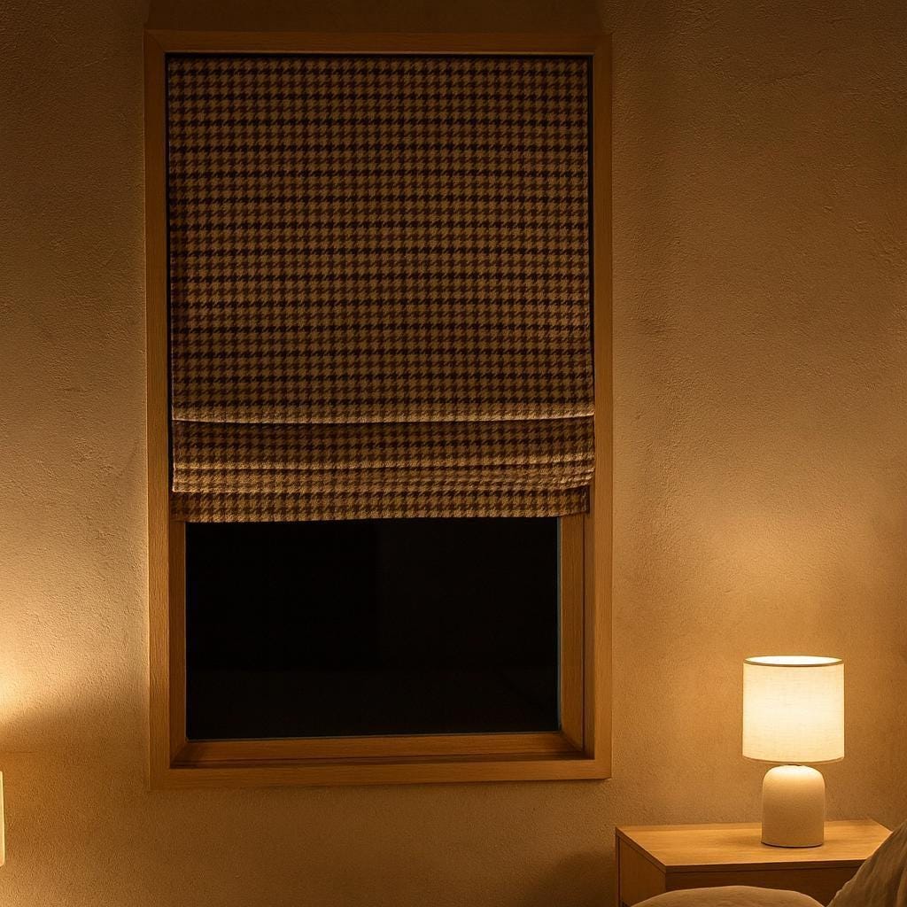 Custom Houndstooth Roman Shade: Organic Cotton, Blackout or Light-Filtering — image 4