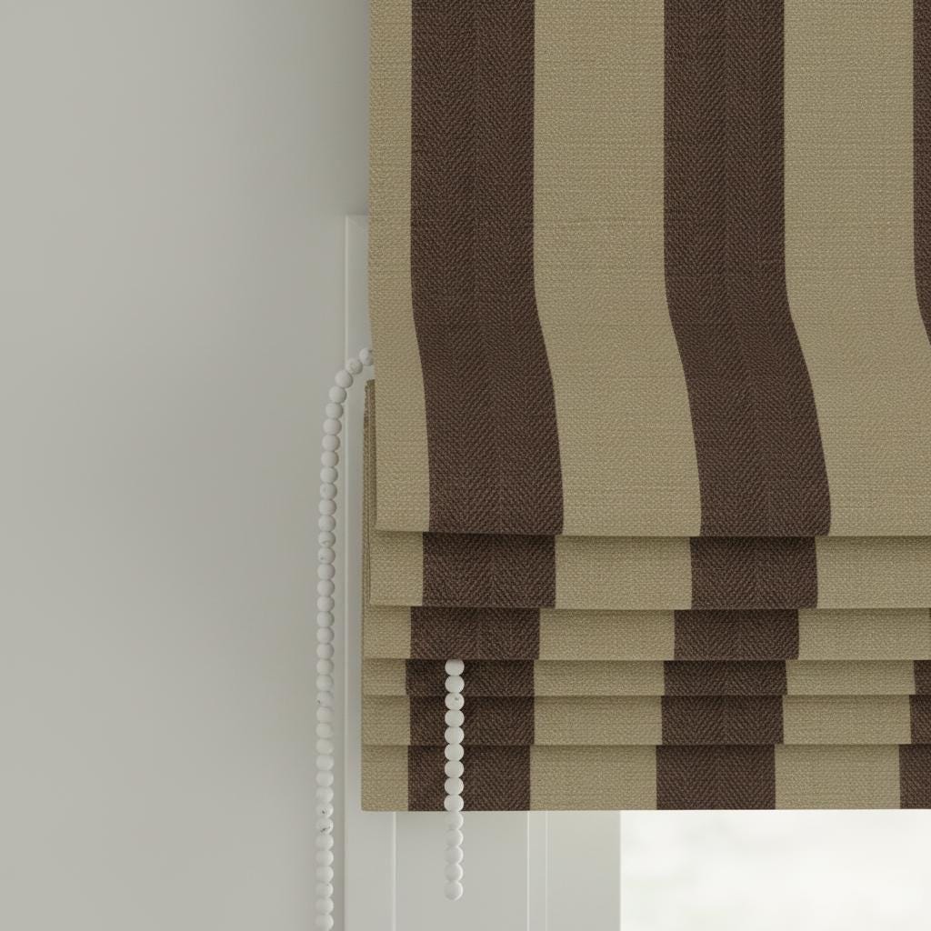 Striped Linen Roman Shade, Brown Beige Cabana Stripe, Custom Corded Blind — image 7