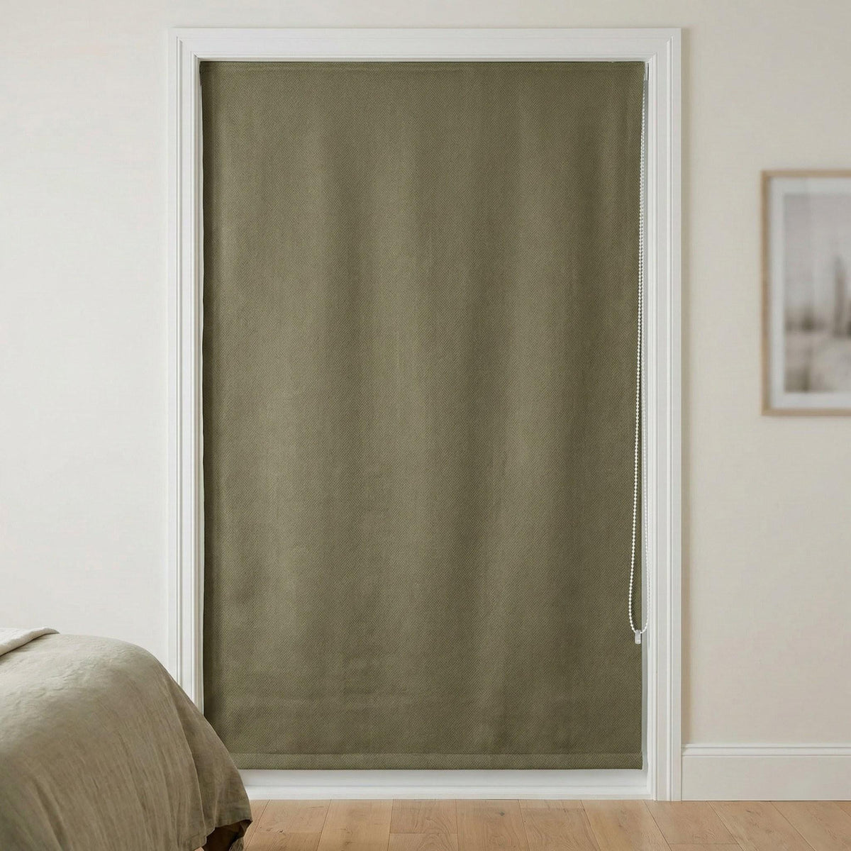 Custom Sage Olive Linen Roman Shade, Herringbone Corded Blind, OEKO-TEX — image 8