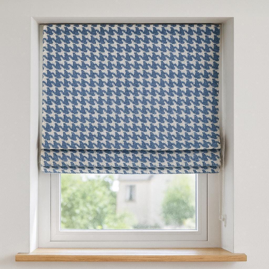 Houndstooth Roman Shade, Organic Cotton, Blue & White (Custom Size) — image 1