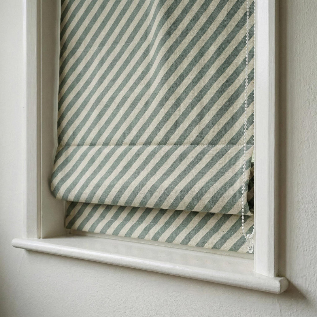 Blue Stripe Linen Roman Shade, Custom Corded Window Blind — image 1
