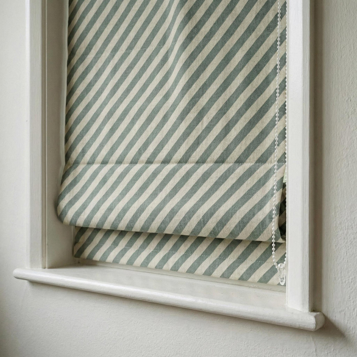 Blue Stripe Linen Roman Shade, Custom Corded Window Blind — image 2