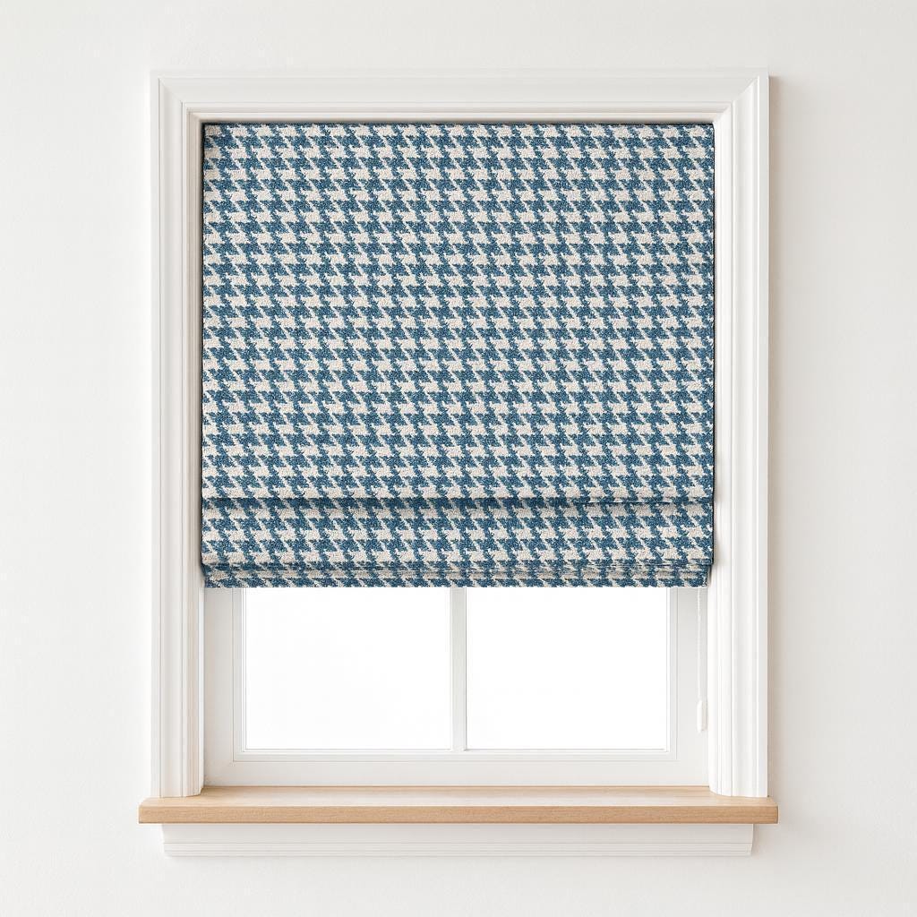Houndstooth Roman Shade, Organic Cotton, Blue & White (Custom Size) — image 5