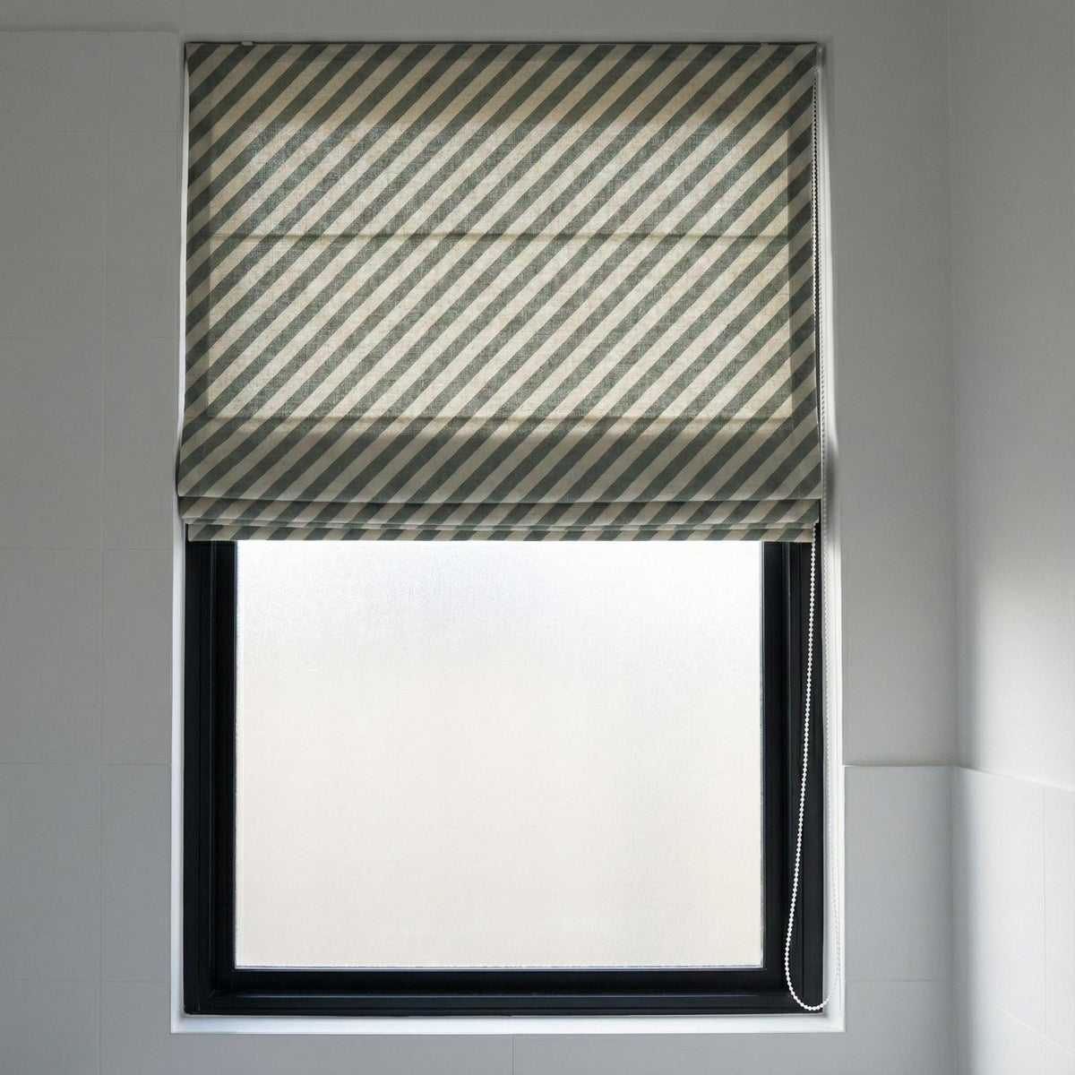 Blue Stripe Linen Roman Shade, Custom Corded Window Blind — image 6