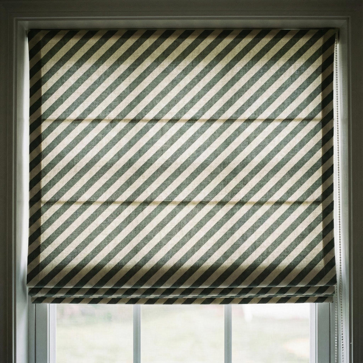 Blue Stripe Linen Roman Shade, Custom Corded Window Blind — image 7