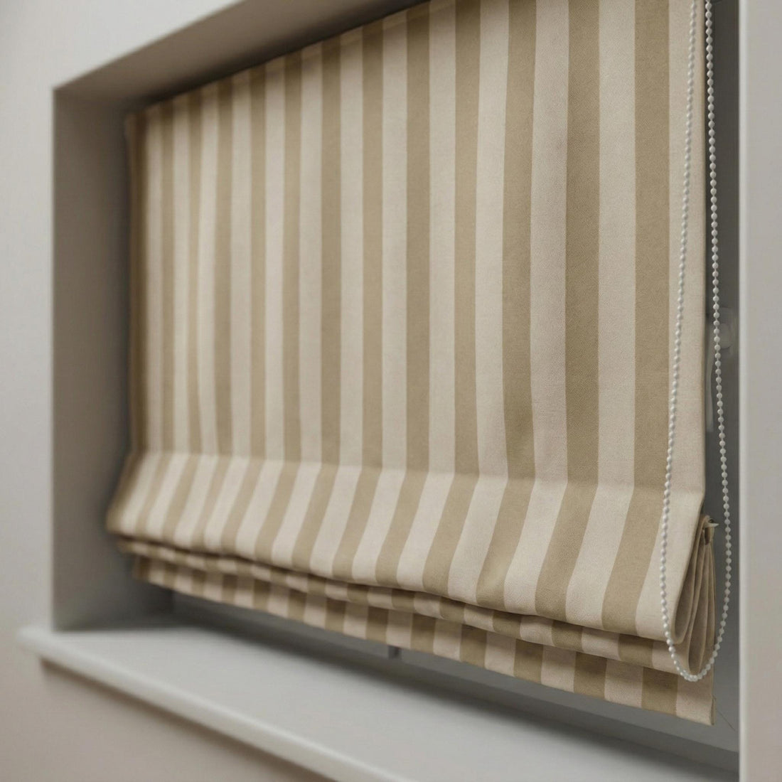 Custom Beige Striped Velvet Roman Shade, Blackout or Light Filtering — image 1