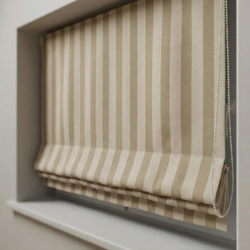 Custom Beige Striped Velvet Roman Shade, Blackout or Light Filtering — image 1