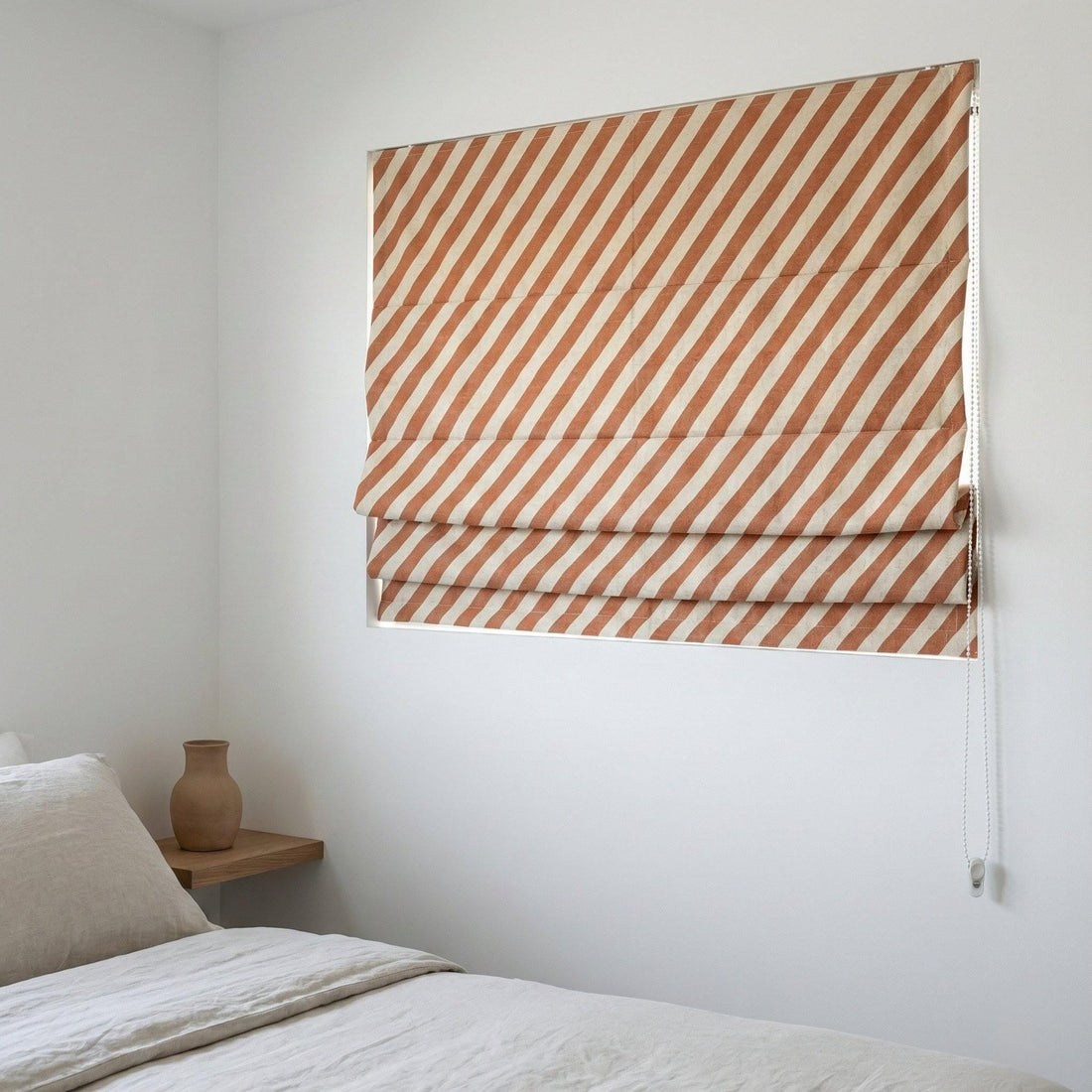 Terracotta Stripe Linen Roman Shade, Custom Corded Window Blind — image 1