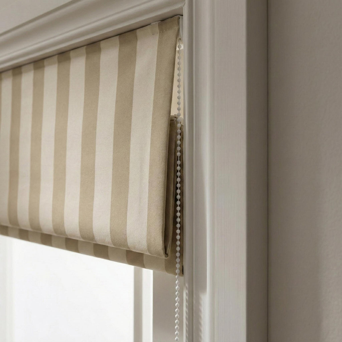 Custom Beige Striped Velvet Roman Shade, Blackout or Light Filtering — image 3