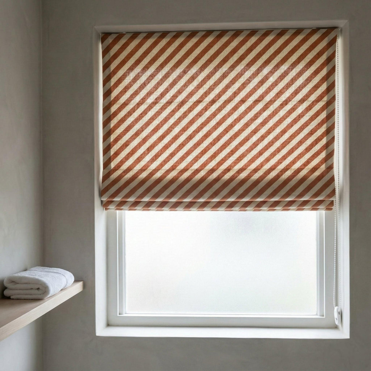 Terracotta Stripe Linen Roman Shade, Custom Corded Window Blind — image 4