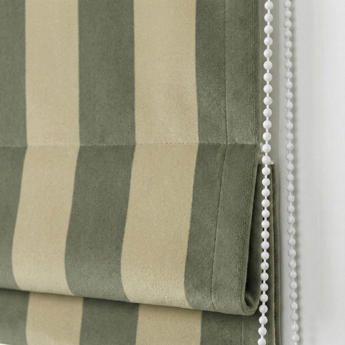 Custom Sage Green Striped Velvet Roman Shade, Oeko Tex — image 5