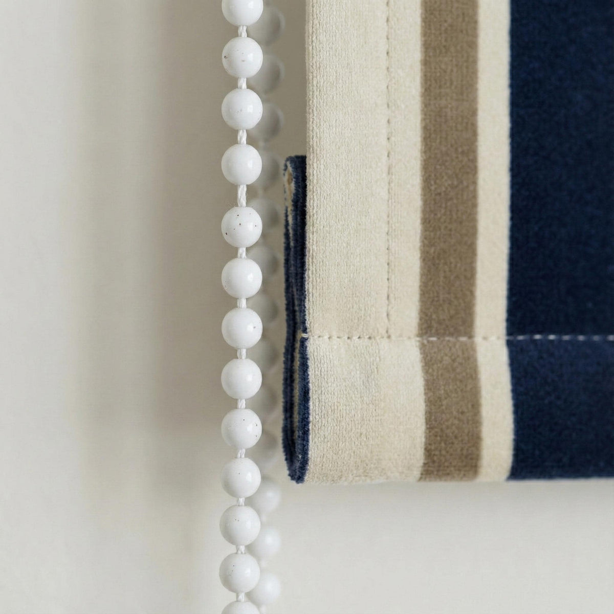 Navy Taupe Stripe Velvet Roman Shade, Custom Corded Window Blind — image 3
