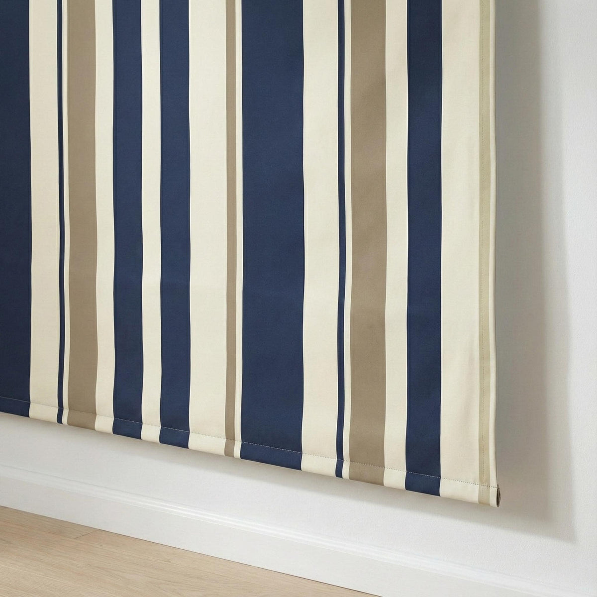 Navy Taupe Stripe Velvet Roman Shade, Custom Corded Window Blind — image 5