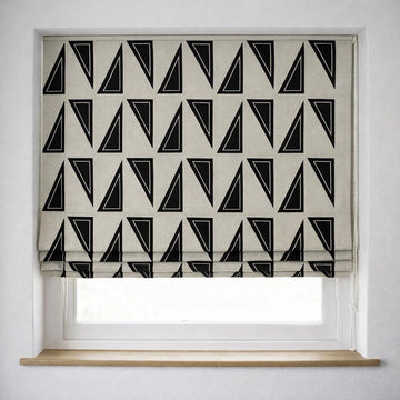 Black Geometric Linen Roman Shade, Custom Corded Blind, OEKO-TEX — image 1