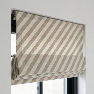 Diagonal Stripe Linen Roman Shade, Custom Taupe Beige Window Blind — image 1