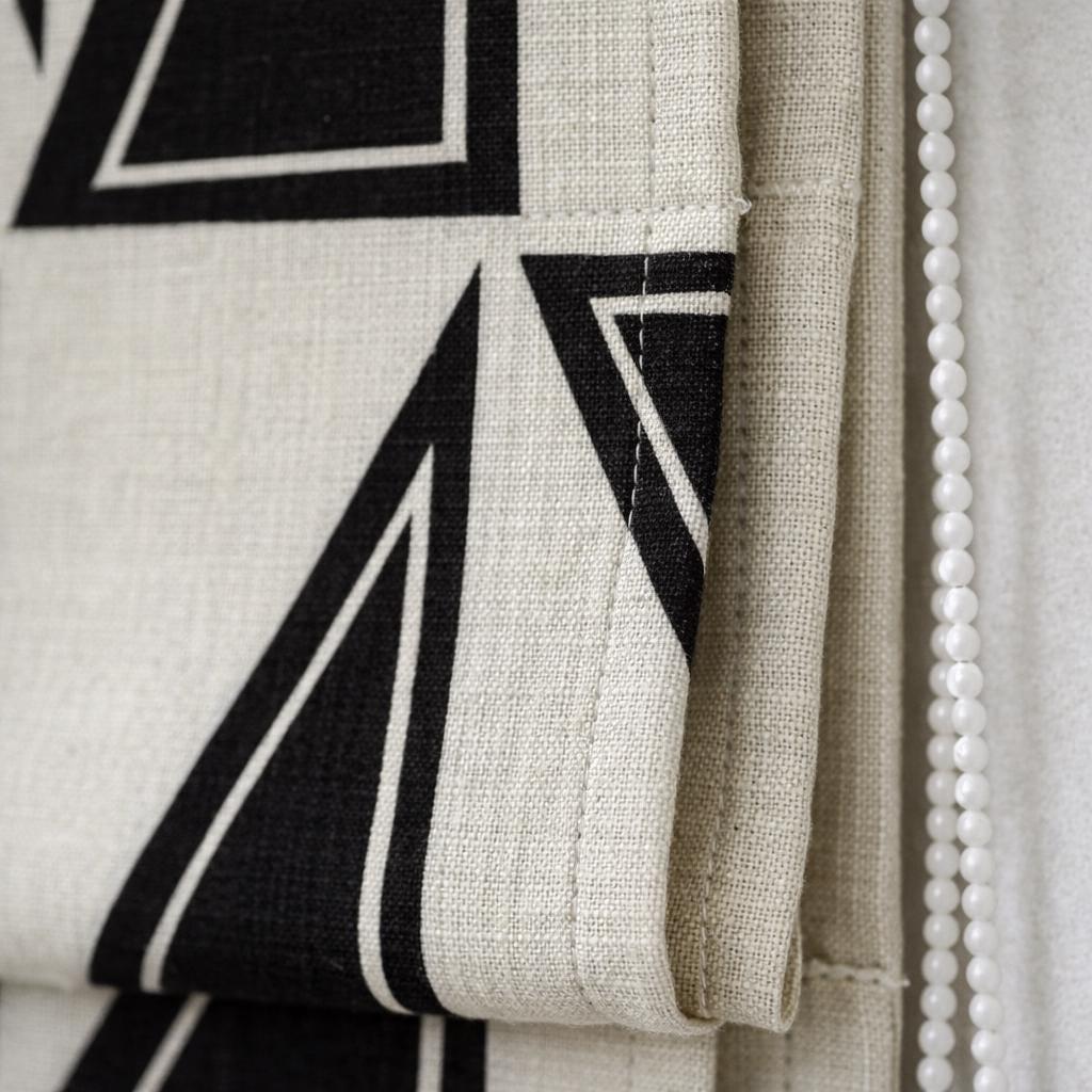 Black Geometric Linen Roman Shade, Custom Corded Blind, OEKO-TEX — image 3