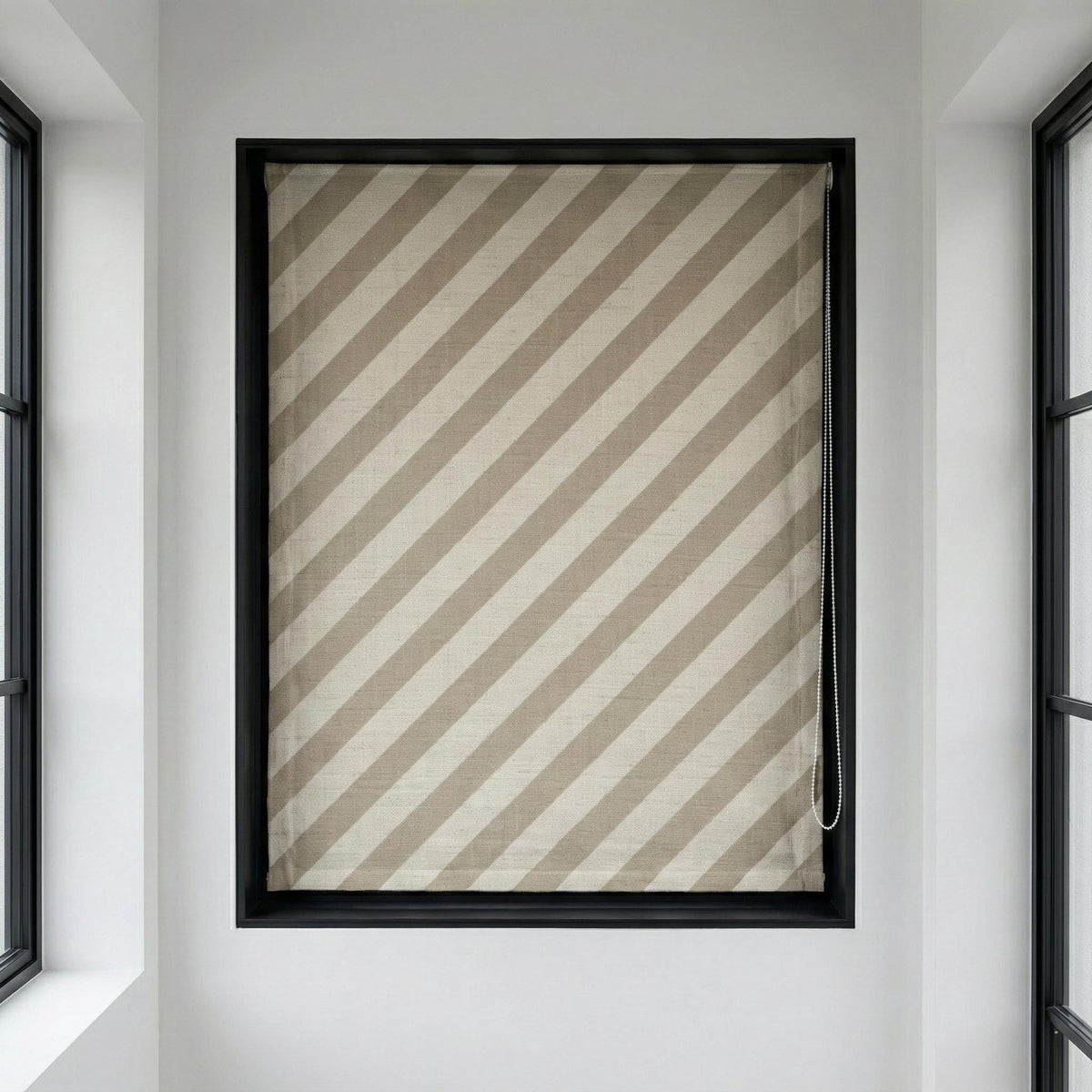 Diagonal Stripe Linen Roman Shade, Custom Taupe Beige Window Blind — image 5