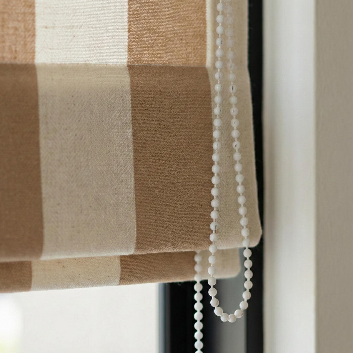 Custom Linen Roman Shade, Taupe Beige Stripe, Light Filtering or Blackout — image 6