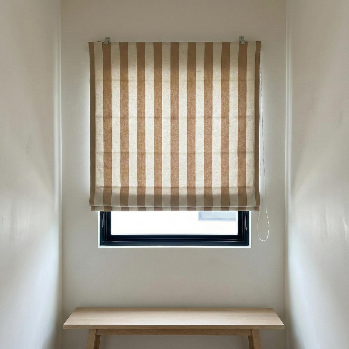 Custom Linen Roman Shade, Taupe Beige Stripe, Light Filtering or Blackout — image 9