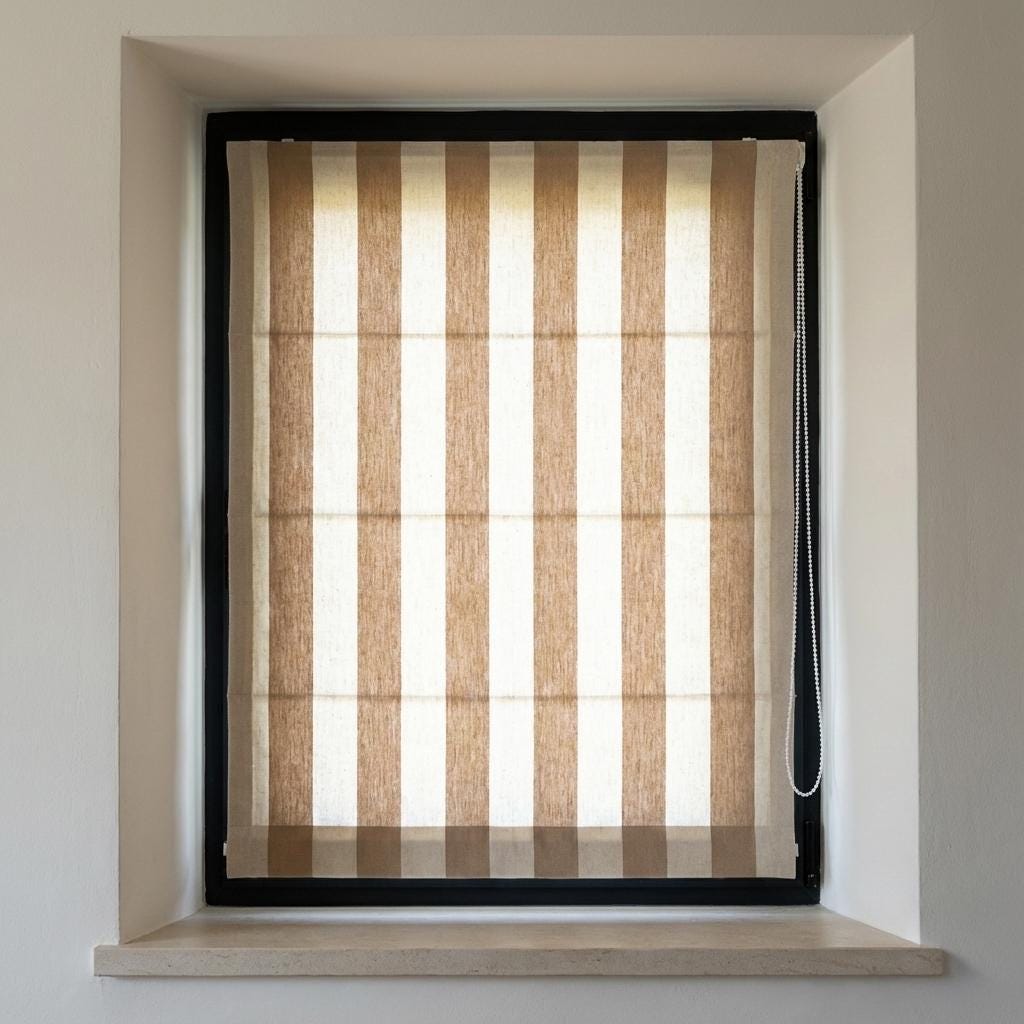 Custom Linen Roman Shade, Taupe Beige Stripe, Light Filtering or Blackout — image 10