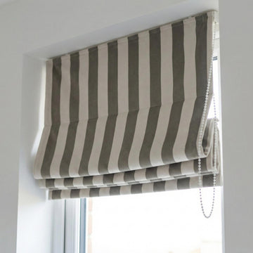 Taupe Striped Velvet Roman Shade, Custom Blackout Window Treatment — image 1