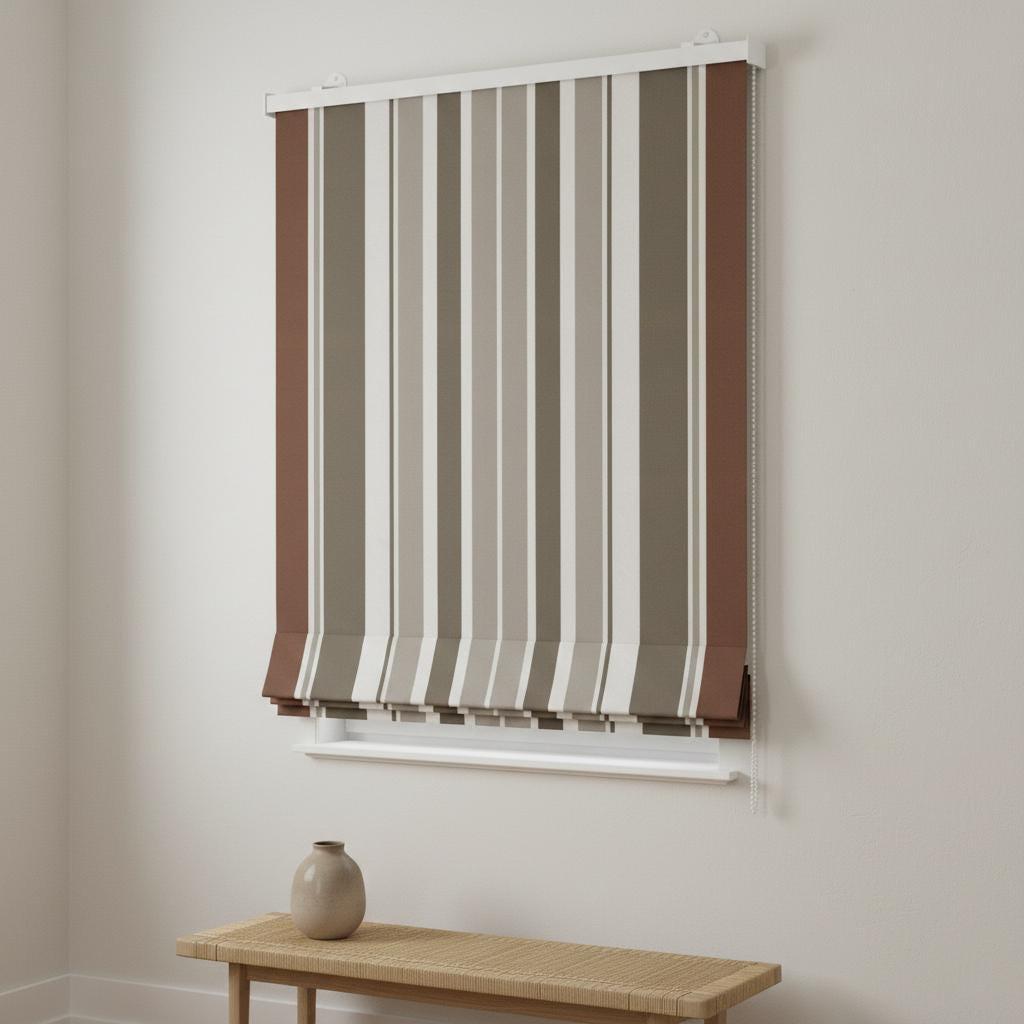 Custom Striped Velvet Roman Shade, Rust Taupe Ivory, Made to Measure — image 1
