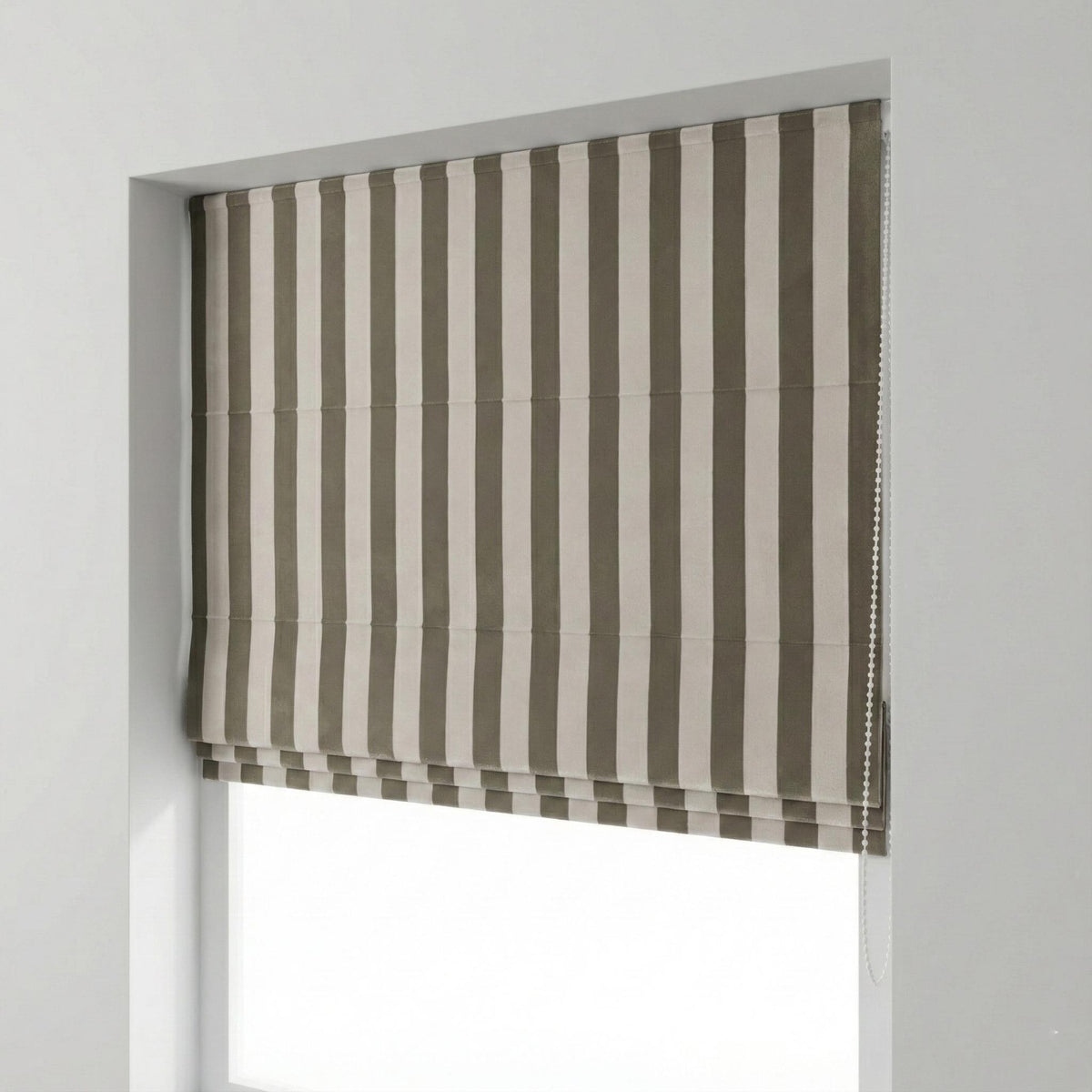 Taupe Striped Velvet Roman Shade, Custom Blackout Window Treatment — image 3