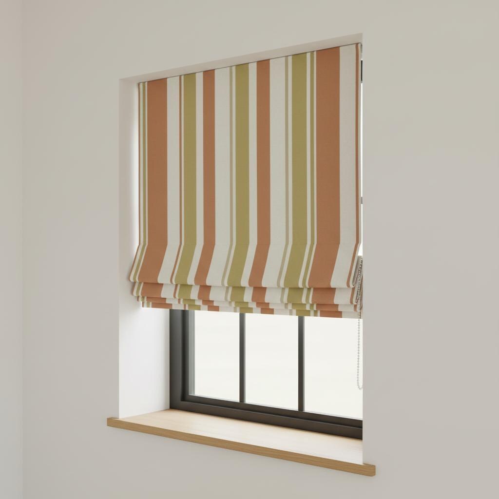 Striped Velvet Roman Shade, Terracotta Olive Cream, Custom Corded Blind — image 3