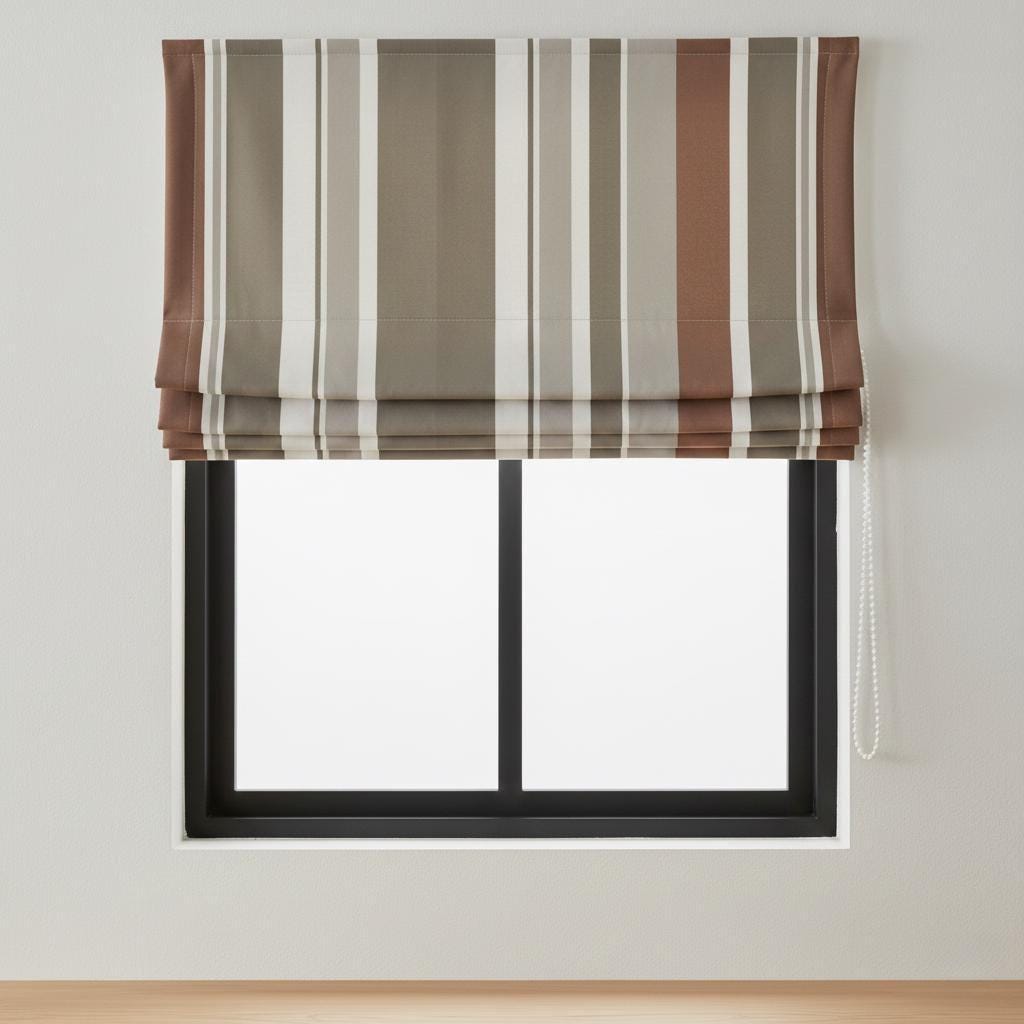 Custom Striped Velvet Roman Shade, Rust Taupe Ivory, Made to Measure — image 3