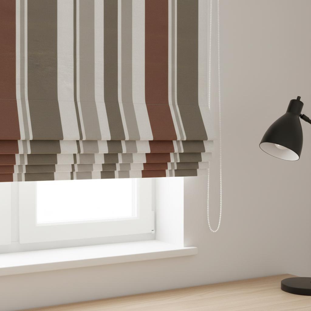 Custom Striped Velvet Roman Shade, Rust Taupe Ivory, Made to Measure — image 5